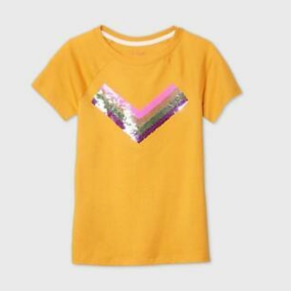 Girls' Short Sleeve Flip Sequin Chevron Striped T-Shirt